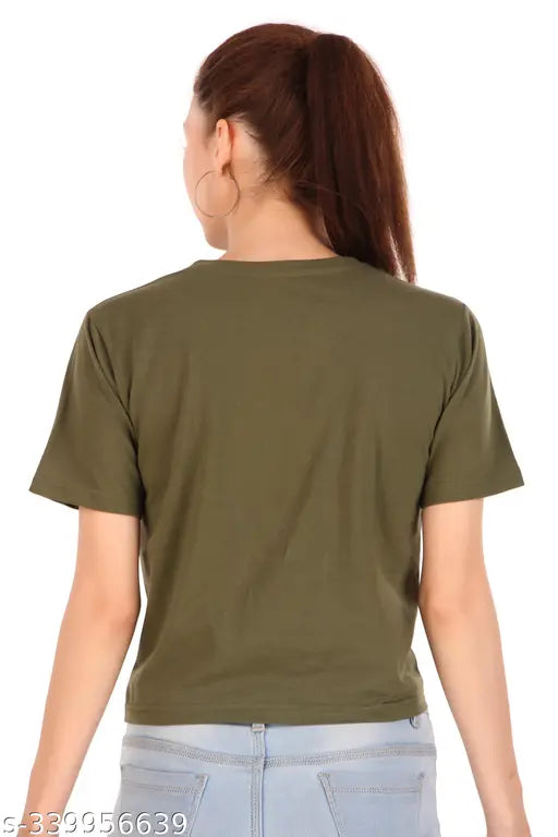 Cotton printed round neck half sleeve crop T-shirt in vibrant design, perfect for women's casual style