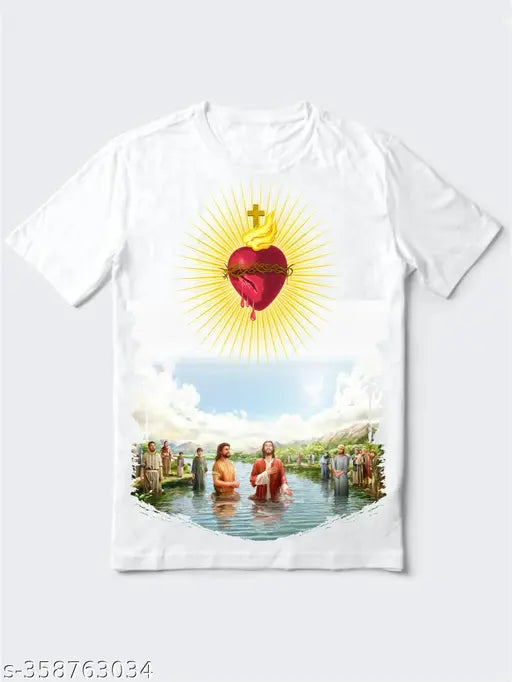Polyester I Love Jesus Christmas T-shirt, printed with church and Santa Claus designs
