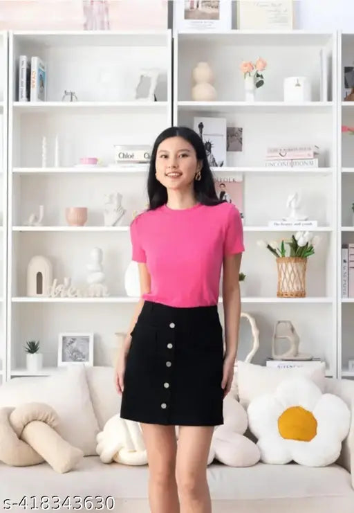 Black colorblocked denim mini skirt for women, Indian-made