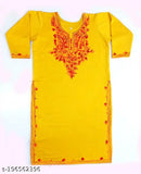Trendy mustard woolen winter kurti with embroidered sleeves and lace detailing, premium quality handcrafted Indian fashion for women