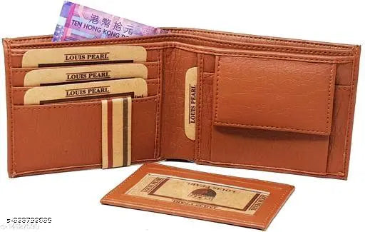 Brown textured net artificial leather men's wallet with 5 compartments, free size (12cm x 6cm)