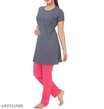 Pink and Grey Printed Cotton Women's Night Suit Set with Trendy Design