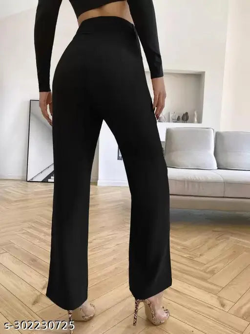 Trendy women's pink-purple cotton blend regular fit trousers combo pack (26, 28, 30, 32, 34), plus black cotton blend trousers (26, 28, 30, 32, 34). High-quality, imported, ankle-length pants with front seam detail and elastic waistbands