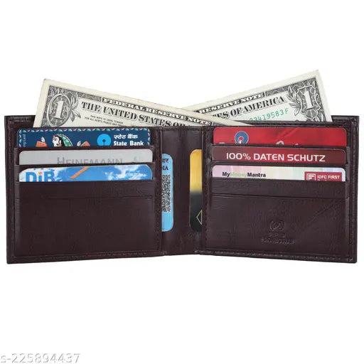 Brown faux leather men's wallet with pen combo, regular size RFID, solid pattern, 8 card slots