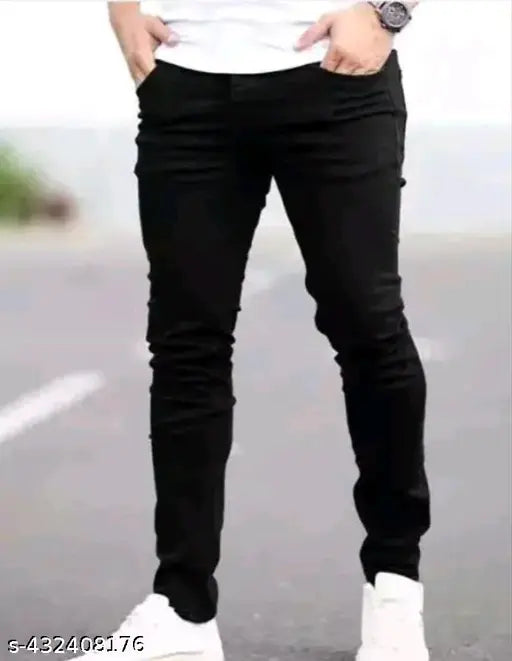 High-quality denim, attractive men's black regular fit jeans. Versatile and chic wardrobe staple, suitable for casual to semi-formal wear. Classic five-pocket design, easy care