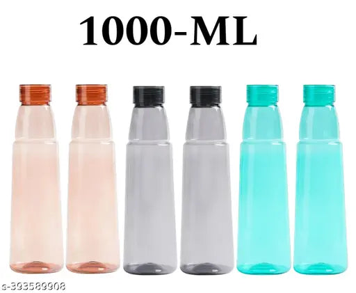 Assorted pink ETOFLI water bottles (6 x 1L), leak-proof for gym, office, home, travel, hiking, trekking, kitchen use - BIS/ISI certified plastic bottles