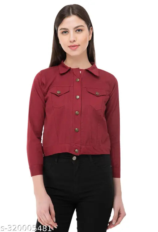 Stylish denim waistcoat for women, solid net pattern, three-quarter sleeves, size S-XL, Indian designer jacket