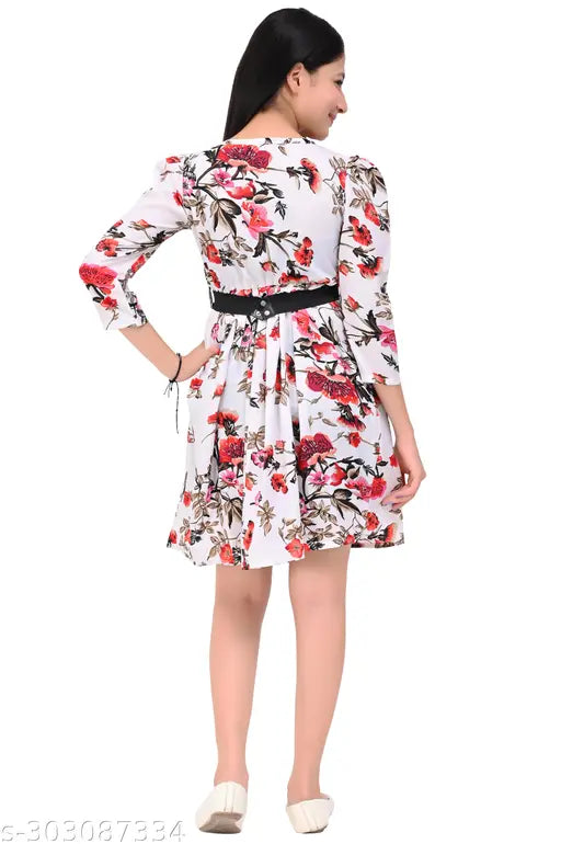 Multicolor tiger print crepe dress for girls' summer wear, ages 8-15 years, India origin