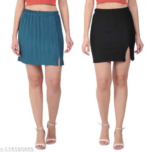 Women's crepe pleated mini skirts pack of 2, solid pattern, stylish Western fashion for sizes 28, 30, and 32 (India origin)
