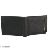 Black synthetic trifold wallet with 2 compartments and coin pocket for men