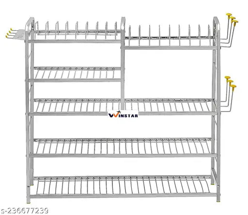 Stainless steel kitchen organizer, WINSTAR wall mount dish rack (31x30 inches), features plate, cutlery stand and glass holders