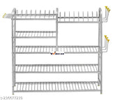 Stainless steel kitchen utensil rack, 31x30 inches, organizes dishes and glasses