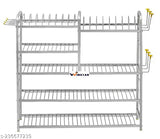 Stainless steel kitchen organizer, WINSTAR wall mount dish rack (31x30 inches), features plate, cutlery stand and glass holders