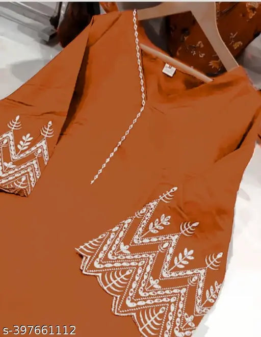 Rayon embroidered kurta set with lace, featuring long sleeves and matching bottomwear. Beautifully embellished ready-to-wear traditional Indian outfit in vibrant colors