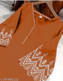 Rayon embroidered kurta set with lace, featuring long sleeves and matching bottomwear. Beautifully embellished ready-to-wear traditional Indian outfit in vibrant colors