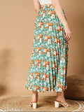 Floral pleated maxi skirt for women, printed net, vibrant floral pattern, practical pockets, Western wear, India-made