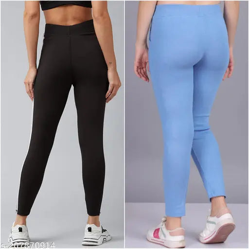 Striped cotton blend yoga jeggings & pocket jogger combo, perfect for workout and leisure