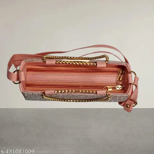 Golden embellished PU crossbody sling bag (1 N), featuring 2 compartments and free size. India-crafted luxury for special occasions