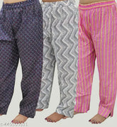 Printed net free size cotton pants pack of 3, vibrant Indian-made loungewear