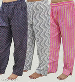 Printed net free size cotton pants pack of 3, vibrant Indian-made loungewear