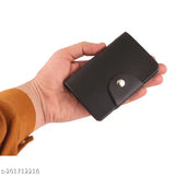 Black faux leather ATM card holder, holds 5 cards, solid pattern, free size, made in India