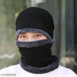 Arcylic unisex woolen balaclava cap combo, fur patterned for winter warmth