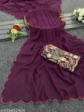 Vibrant Mango georgette saree with embellished net blouse, single free size, handcrafted in India