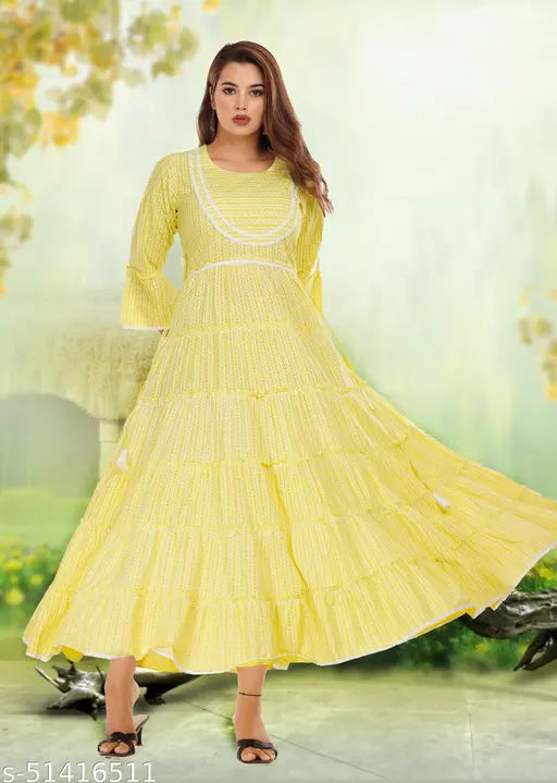 Maroon Georgette Chikankari anarkali gown with three-quarter sleeves, green kurti on mannequin for women's long cotton dresses