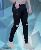 Black denim knee-cut jeans by Rusticblooms, comfortable fit and stylish design