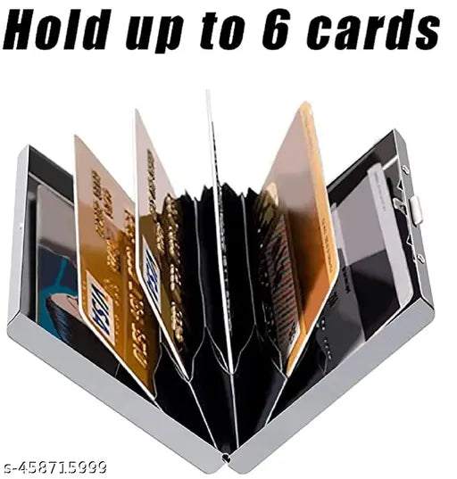Stainless steel 6-slot credit card holder (silver), slim RFID blocking for debit cards and IDs, durable accessory for men or women