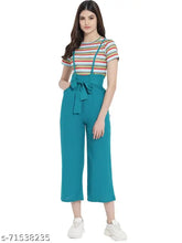 Striped rayon women's jumpsuit with short sleeves, India-made partywear on model