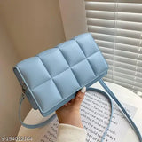 Textured net PU leather checker pattern shoulder crossbody bag for casual ladies, blue color