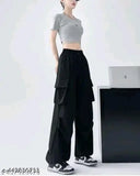 Trendy solid polyester women's trousers, India-made fashion for sizes XS-XXXL