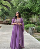 Georgette women's fancy gown, solid-colored, three-quarter sleeves, no bottomwear, various sizes available