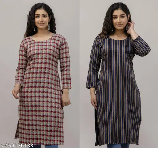 Woolen striped kurta, three-quarter sleeves, premium wool, Chafi Collection