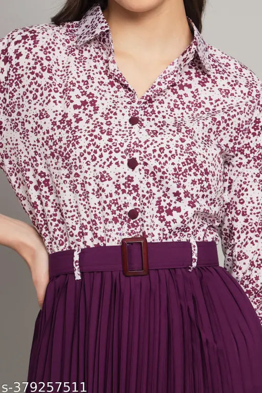 Printed net kurta for girls, short sleeves, 5-12 years sizes, polyester with elastic waist and PU belt, India origin
