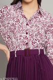 Printed net kurta for girls, short sleeves, 5-12 years sizes, polyester with elastic waist and PU belt, India origin