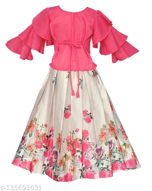 Blue silk blend lehenga choli with short sleeves for kids aged 3-7, Indian traditional wear