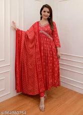 Viscose rayon printed kurta palazzo set with dupatta, three-quarter sleeves, Indian fashion on mannequin