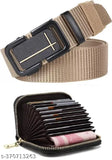 Brown PU net men's casual belt & wallet set, India-made accessory