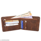Brown faux leather double zip wallet for men, trendy design with 4 card slots, chain pocket, flip ID, 2 secret slots, and 2 currency compartments. Modern, stylish, and sophisticated bi-fold wallet from India." (108 characters)