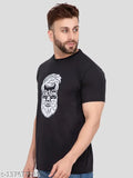Black cotton blend Ekom Beard Man half sleeve T-shirt, featuring comfortable short sleeves and a printed design. Perfect addition to your everyday casual wear collection. Made with premium quality materials, this T-shirt is durable and fade-resistant. Origin: India