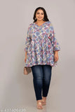 Multicolor viscose rayon Angrakha pattern plus size short kurti, trendy printed design for comfortable everyday wear
