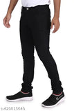 Stylish black cotton-linen blend denim jeans for men, slim fit party wear on mannequin