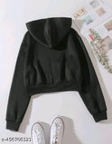 Trendy wool hood jacket for girls, solid pattern, long sleeves, size XS-XL (India)