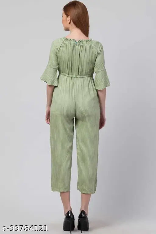 Striped rayon three-quarter sleeve jumpsuit for women, ideal for Indian body type, India origin