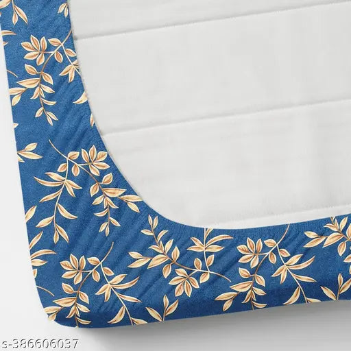 Soft glace cotton, botanical-print fitted bedsheet & 1 pillow cover by M/S KETAN TEXTILE - summer essential for adults