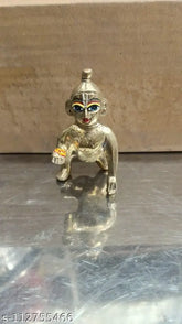 Blue-eyed brass Krishna idol, size 2, traditional Indian Krishna figurine