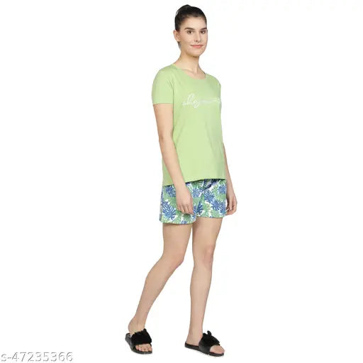 Cotton women's nightwear top & shorts loungewear set, printed with unique patterns, soft and comfortable for lounging all day