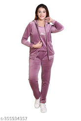Candy Pink D-LINE Women's Premium Velvet Tracksuit Set - Soft, luxurious velvet 3-piece tracksuit for comfort and style